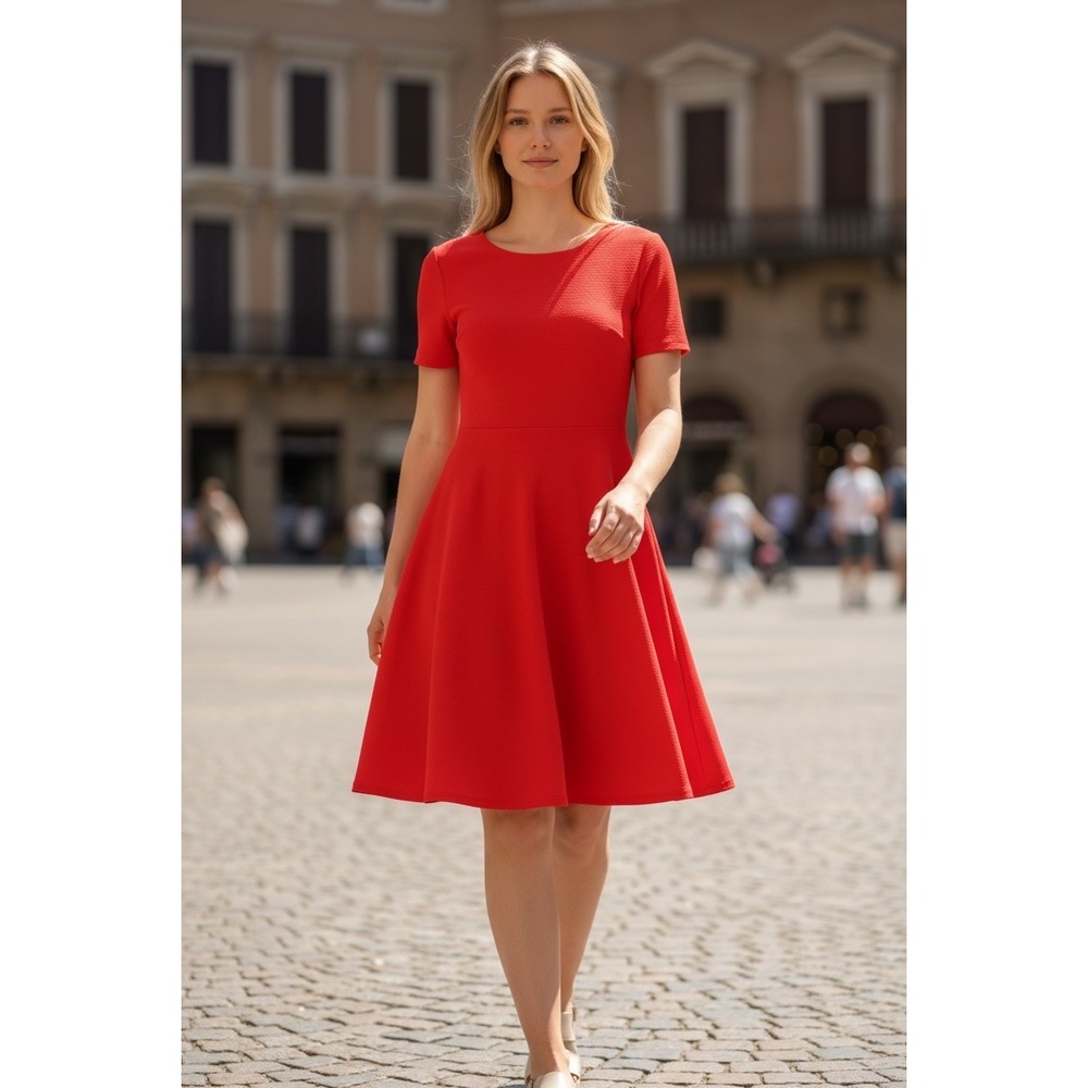 St. John‎ Geranium Red Knit Fit & Flare Dress Women Size 10 K11H0A1 NEW $1,395 - Picture 2 of 16
